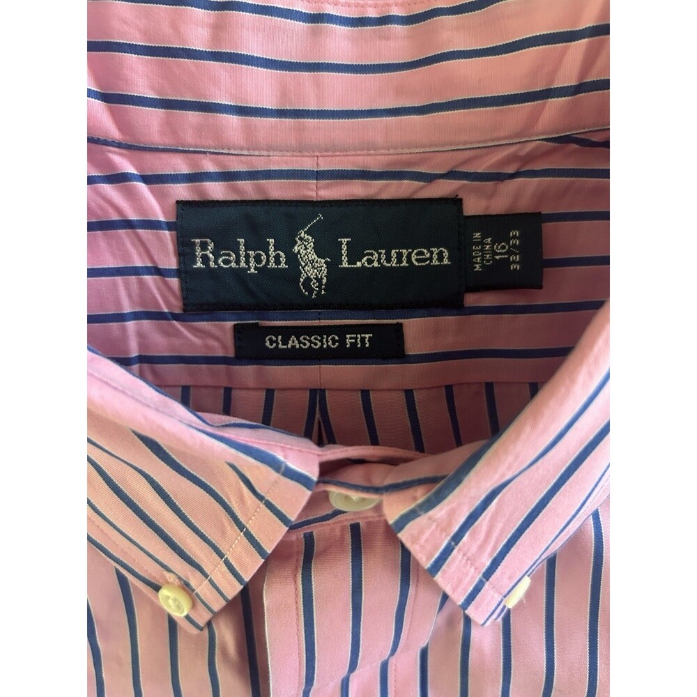 Ralph Lauren Men’s Cotton Pink Blue Striped Shirt 16 1/2 -32/33